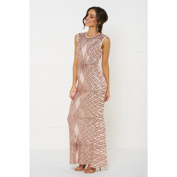 maniju Dresses & Skirts - Women's Maniju Rose Gold Sequin Formal Gown, Elegant, 1X